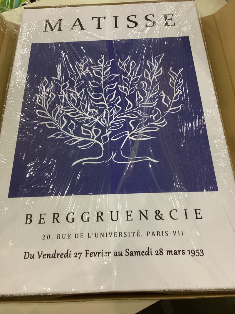 Marllifenney Blue Matisse Wall Art Framed Set of 3 Abstract Navy Blue Posters Minimalist Flower Mark