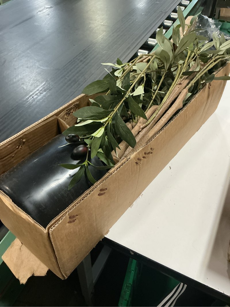 Condition photo showing As Is for artificial olive tree for living room decor, 6ft bendable fake plants artificial indoor, faux silk plant fake trees in potted with oliver branch leaves and fruits for modern home house office décor