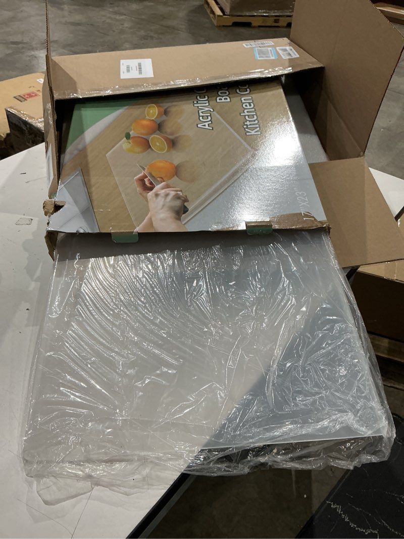 Condition photo showing Good Condition for swskr acrylic cutting board with counter lip,23''x17"large clear cutting board for kitchen countertop,non-slip,60% thicker,perfect for bread,meat,veggies & more,great kitchen essential gadgets & decor clear 23"l x 17"w