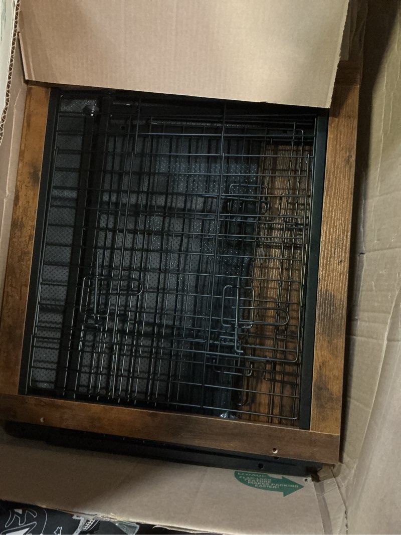 Condition photo showing Good Condition for dwanton dog crate furniture with cushion, wooden kennel table with double doors, indoor dog house, small/medium/large/extra large size, 27.2" l, rustic brown 27.2"l x 20.1"w x 23.6"h rustic brown