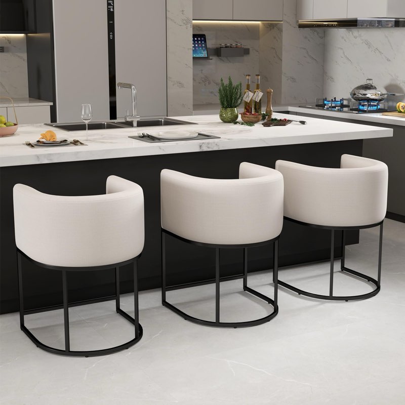 Shalon Modern Bar Stools Upholstered Fabric Counter Height Barstools Kitchen Counter Island Stools Seat Height: Extra Tall (29" Seat Height), Color: Beige Linen/Black Frame