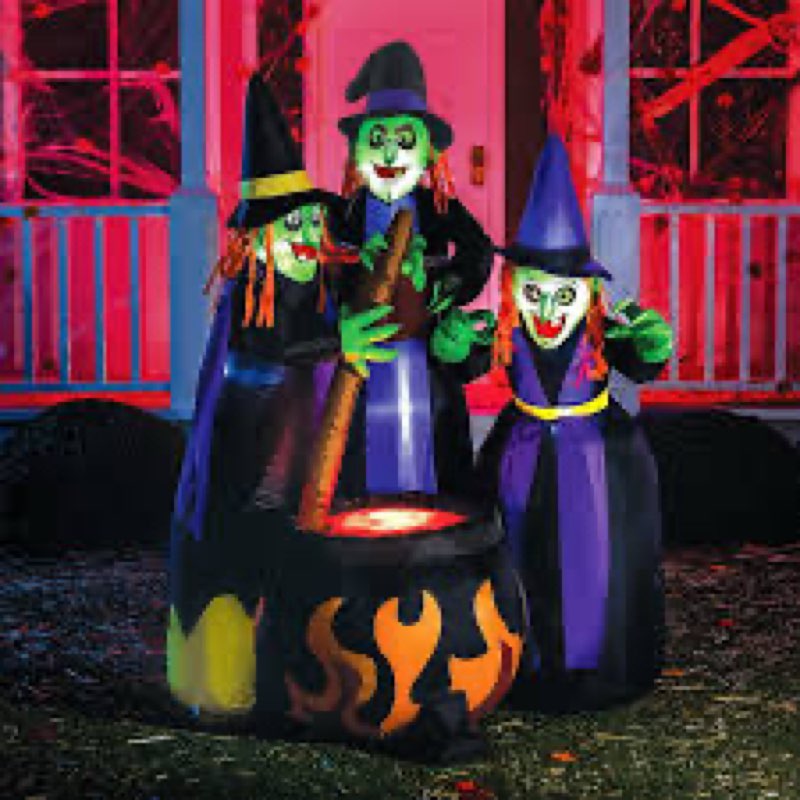 Joiedomi 6 FT Tall Halloween Inflatables Three Witch Around Cauldron with Flame Light Yard Outdoor D