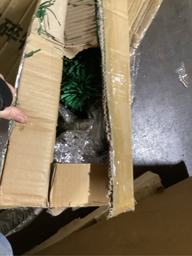 Condition photo showing As Is for Prsildan 4 FT Artificial Christmas Tree, Pre-Lit Optical Fiber Xmas Trees with Multicolor LED Lights, Snowflakes & Top Star, Lighted Christmas Tree Holiday Home Decor 4ft