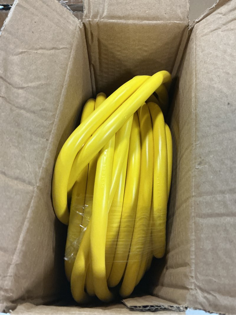 Condition photo showing Good Condition for powgrn 50 ft 12/3 outdoor extension cord waterproof heavy duty with lighted indicator end 12 gauge 3 prong, flexible cold-resistant long power cord outside, 15amp 1875w sjtw yellow etl listed yellow 50ft