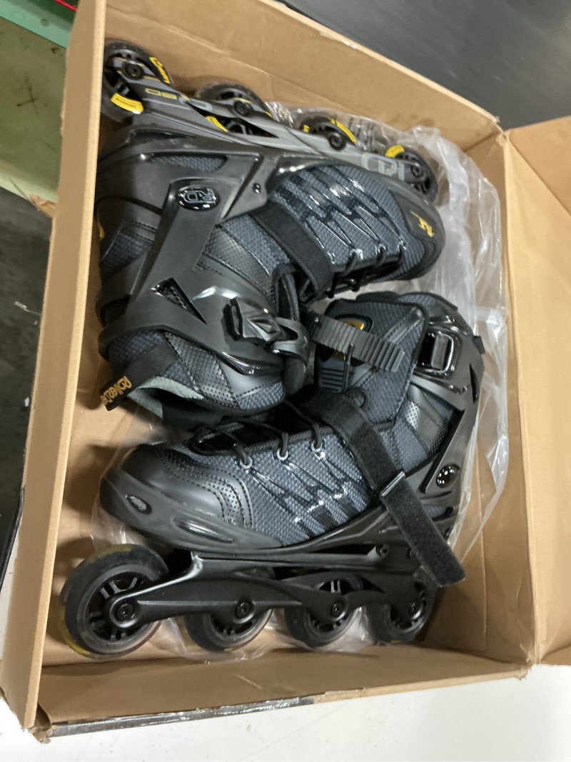Condition photo showing New/Like New for roller derby aerio q-60 men's inline skates black/gold us 12/uk 11