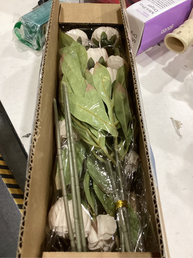 Condition photo showing As Is for vierena 6 pcs faux silk peony artificial flowers for vase -27", bulk fake peonies branches with stems for diy bouquet centerpieces wedding fillers arrangements shower decorations (beige) 6 beige
