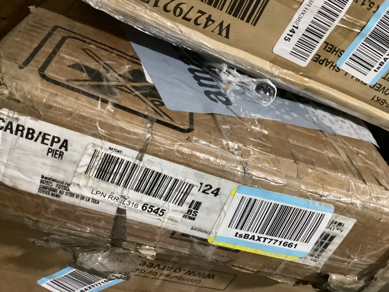 Condition photo showing As Is for Signature Design by Ashley Derekson Rustic Pine Grain Finished Pier with 3 Adjustable Shelves, Multi Dark Gray