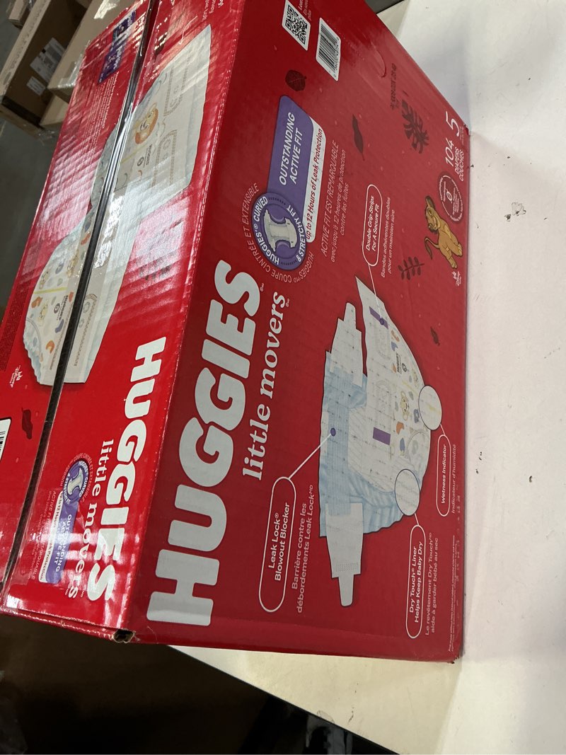 Condition photo showing New/Like New for (Size 5)Huggies Size 5 Diapers, Little Movers Baby Diapers, Size 5 (27+ lbs), 104 Count, Packaging May Vary Size 5 104