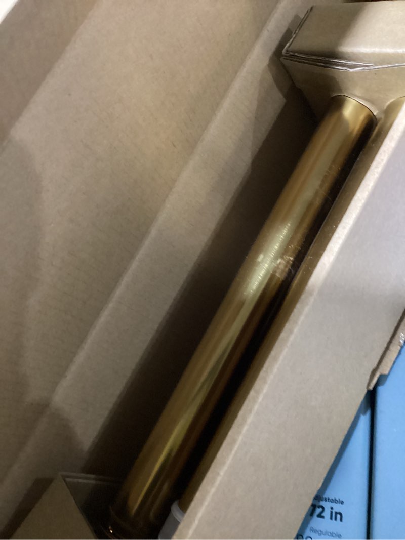 Condition photo showing As Is for origin 21 36-in to 72-in brushed gold iron single curtain rod with finials