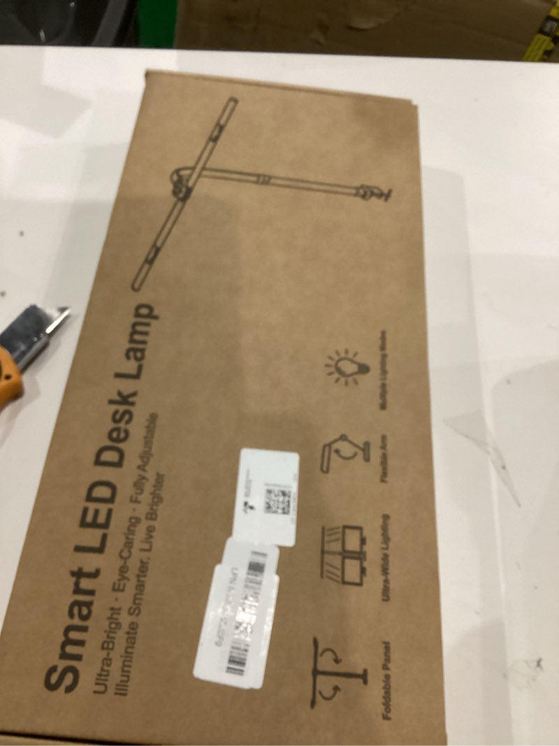 Condition photo showing As Is for ONEMIX 42" LED Desk Lamp with Clamp, Architect Desk Light with Remote, Adjustable 4-Segment Bar, 1800LM Bright, Eye-Caring Desk Lamp for Home Office, Reading, Study, Dual Monitors, Workbench (Black)