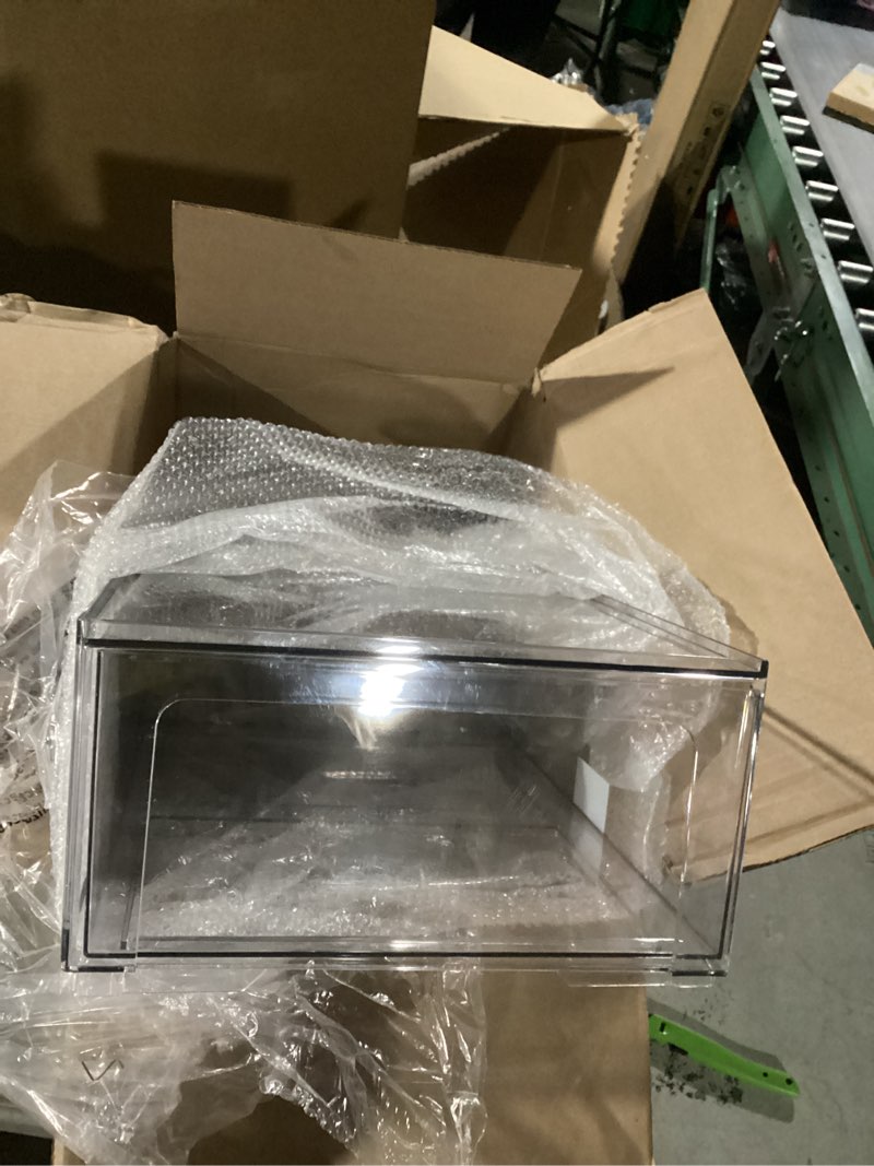 Condition photo showing Good Condition for mDesign Large Modern Stackable Plastic Storage Organizer Bin Basket with Handles for Bathroom Vanity Organization - Shelf, Cubby, Cabinet, or Closet Organizing Decor - Ligne Collection - 4 Pack, Clear 12 x 10 x 8 (Pack of 4)