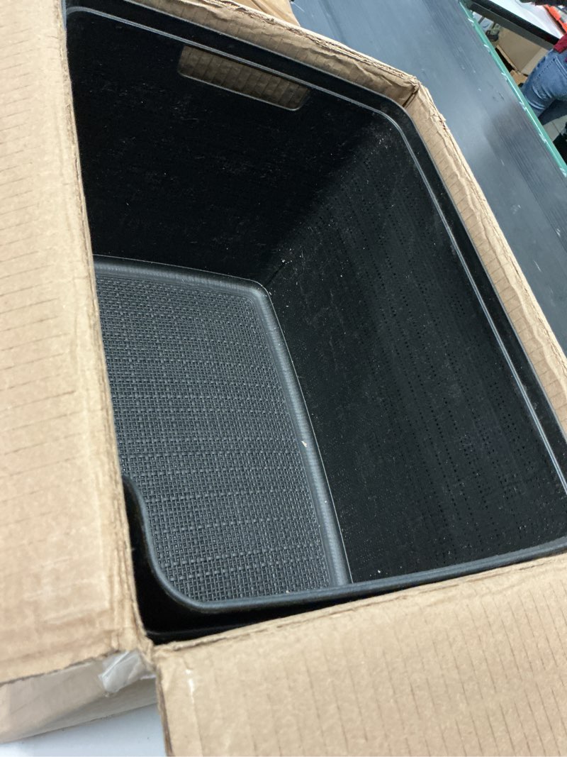 Condition photo showing Good Condition for curver set of 4 large 18l easy access jute decorative plastic organization and storage baskets - perfect bins for home office, closet shelves, kitchen pantry and all bedroom essentials, black black large easy access 18l