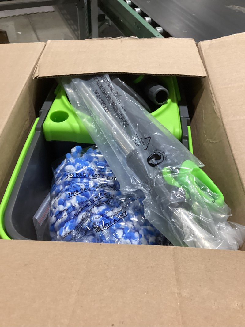 Condition photo showing Good Condition for simpli-magic 360° spin mop and bucket with wringer – 3 high-absorbent microfiber washable heads, soap dispenser – spinning mop and bucket set for all types floor cleaning black/green spin mop