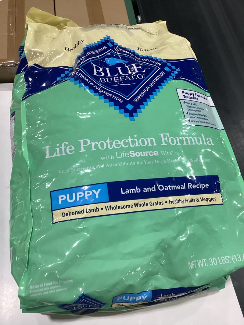 Condition photo showing New/Like New for best by july 01,2026 blue buffalo life protection formula puppy dry dog food  lamb & oatmeal  30 lbs.