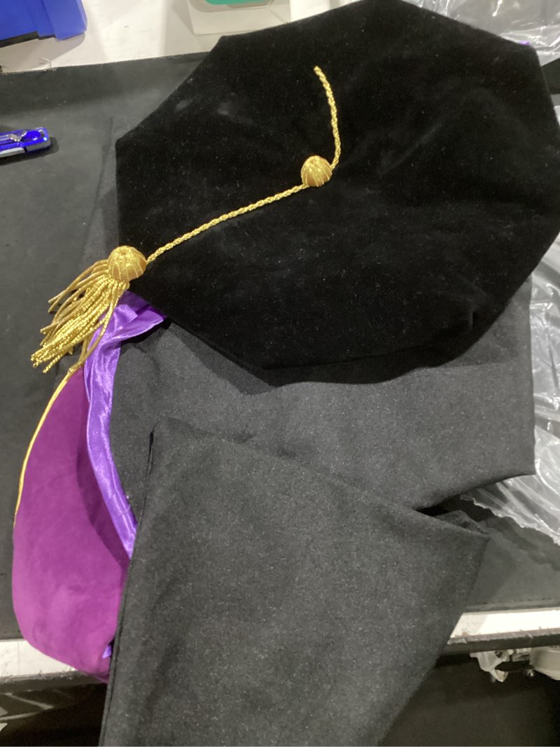 Condition photo showing Good Condition for wesiti unisex deluxe doctoral graduation gown with hood side tam academic faculty regalia robe purple size 54