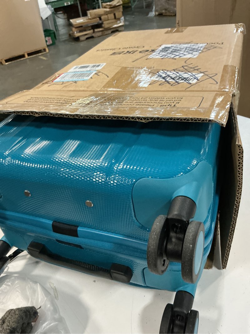 Condition photo showing As Is for hanke 16 inch expandable under seat luggage with wheels top opening small suitcase with wheels carry on luggage airline approved lightweight hard shell suitcases for weekender overnight-caribbean blue 16 inch expandable caribbean blue