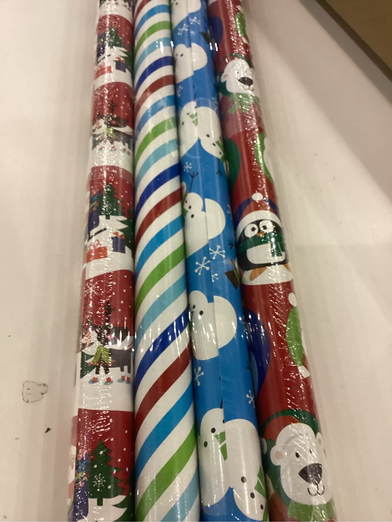 Image Arts Christmas Wrapping Paper for Kids with Cutlines on Reverse (4 Rolls)
