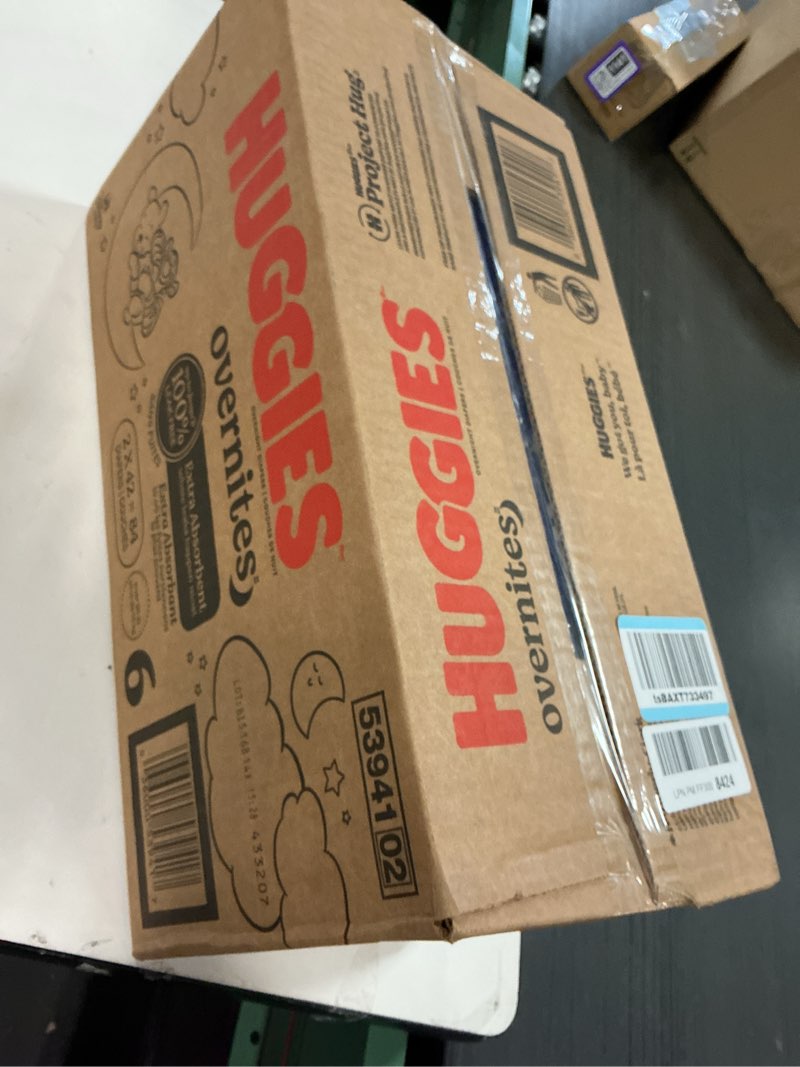 Condition photo showing New/Like New for Huggies Size 6 Overnites Baby Diapers: Overnight Diapers, Size 6 (35+ lbs), 84 Ct (2 Packs of 42), Packaging May Vary Size 6 84