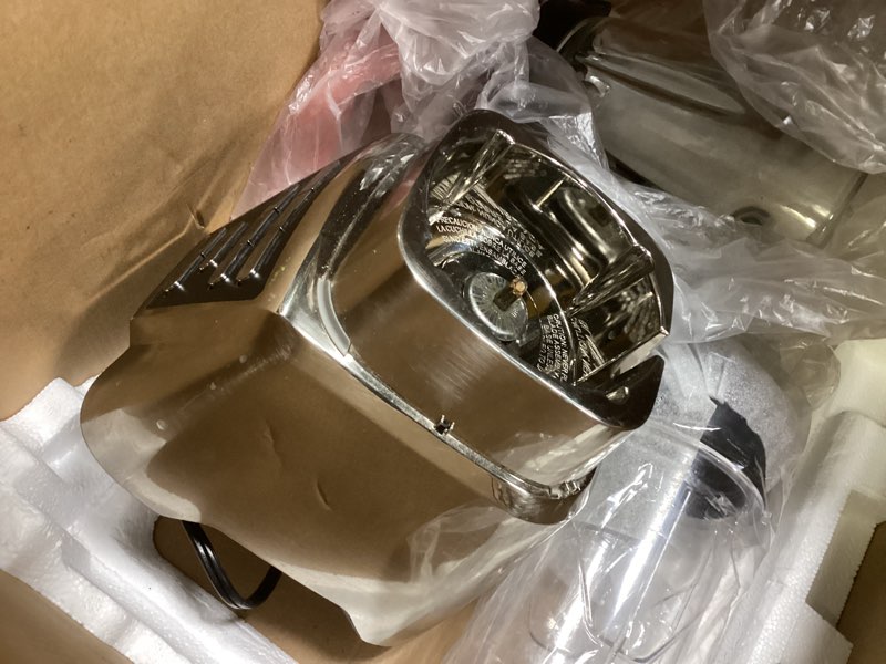 Condition photo showing As Is for Oster Pro 1200 Smoothie Blender with Glass Jar & 24oz To-Go Cup, Countertop Kitchen Blender with 7 Speeds, 1200W Power, Brushed Nickel