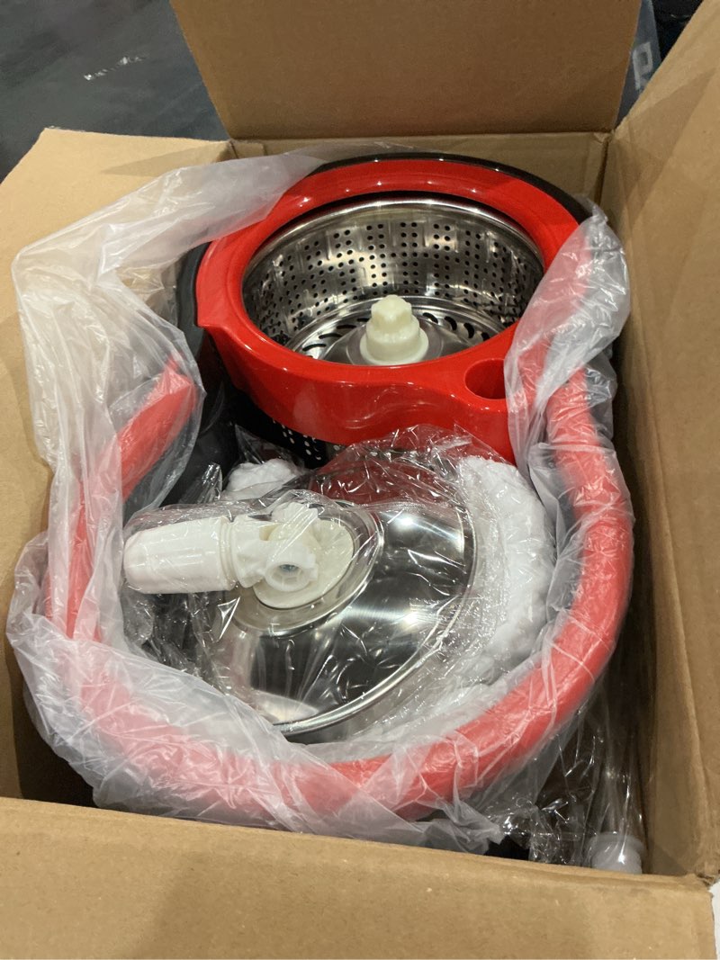 Condition photo showing Good Condition for spin mop with bucket, mop and bucket with wringer set, floor mop bucket set 360 spin mop system 3 mop heads for floor cleaning, black & red