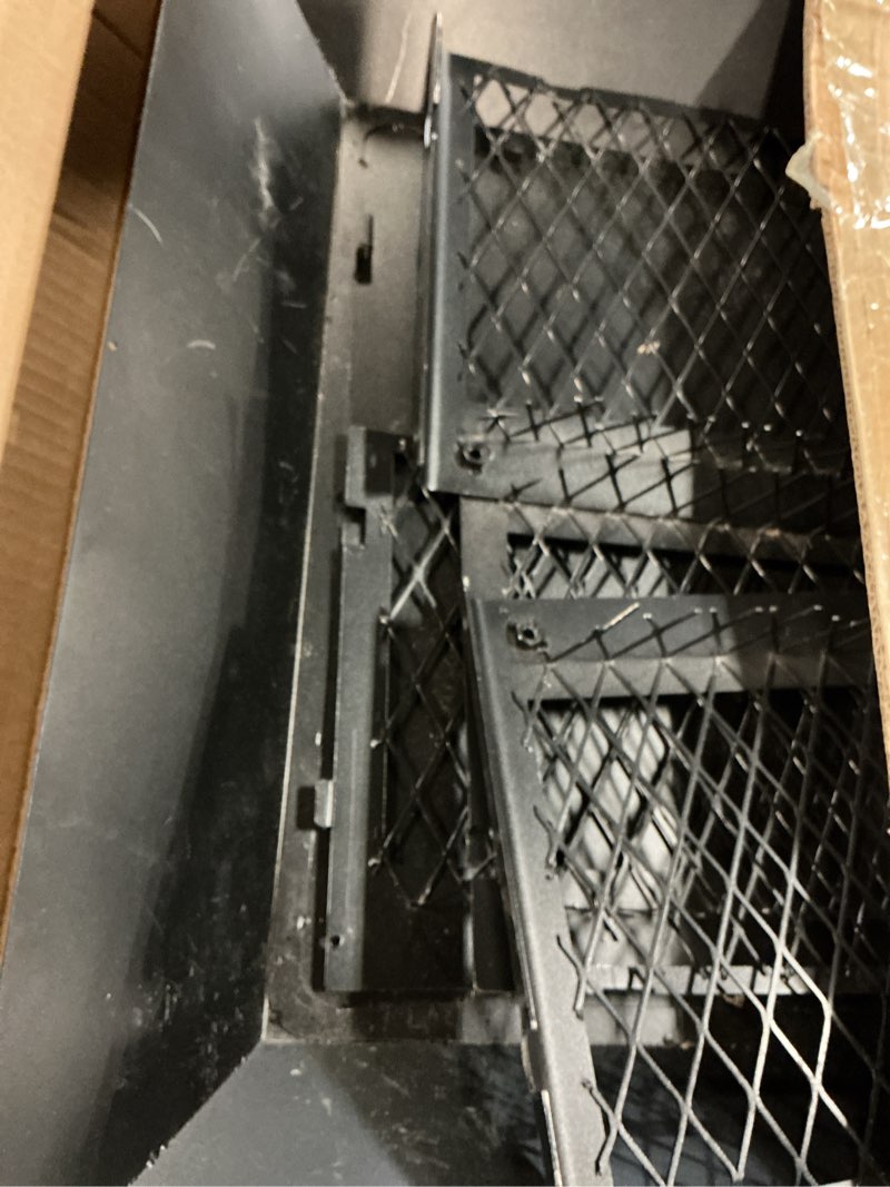 Condition photo showing As Is for black galvanized steel chimney cover - heavy chimney cap 13 x13 inch, single bolt-on chimney fireplace cover, chimney flue cover to fit on existing flue tiles, chimney vent cap with hood plate