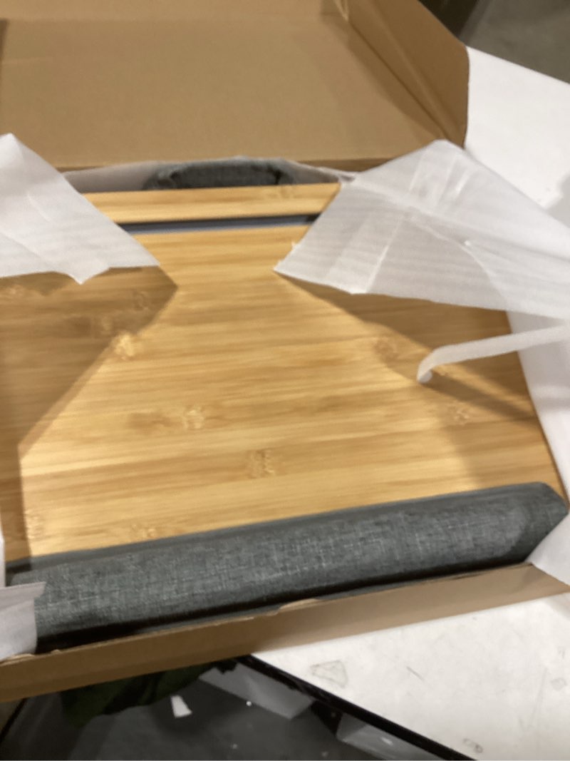 Condition photo showing Good Condition for Lap Desk for Laptop with Cushion, Bamboo Laptop Stand with Anti-Slip Strip Tablet Phone Holder, Fits up to 15.6 inch Portable Computer Lap Desk for Couch, Bed & Car 16.5"x13.4" Fixed