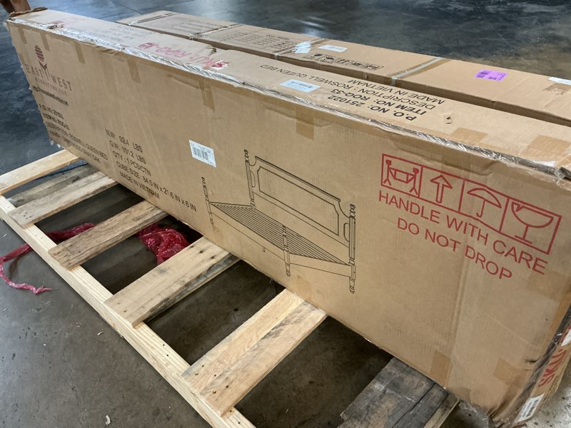 Condition photo showing New/Like New for solid wood platform bed frame with headboard & footboard, metal legs, 12 sturdy slats, easy assembly, anti-slip & noise-free, no box spring needed, queen size, driftwood gray oak, roq-33