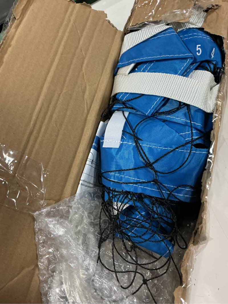 Condition photo showing As Is for reinforced anti-uv replacement pool volleyball net only with scoring clamps, 15 ft net - easy set up and long lasting pool volleyball net with led