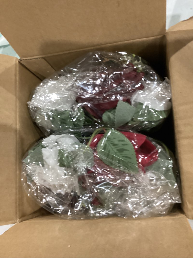 Condition photo showing New/Like New for BLOSMON Artificial Flowers Ball Wedding Centerpieces 2 Pcs Burgundy Rose Artificial Flower Center Pieces Decoration for Table Silk Kissing Ball Faux Floral Bouquet Arrangements Home Party DIY Decor Burgundy 2