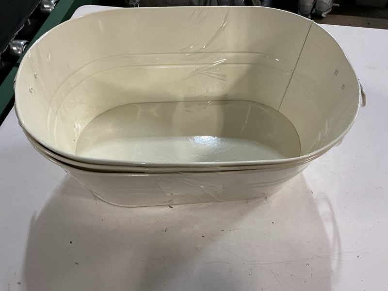 Condition photo showing Good Condition for 3 pcs 15.3 x 9 x 6 inches white metal galvanized tub with handles, 3 gallon galvanized beverage tubs for parties, large metal drink ice buckets for beer, wine, cocktails & outdoor events 3 pcs 3 gal white & standard handle