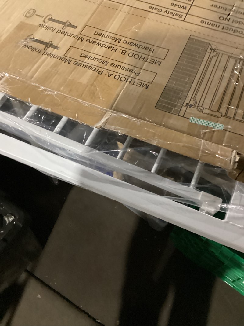 Condition photo showing New/Like New for Extra Wide Baby Gate with Door, 62.2-66.9 Inch Walk Through Large Long Child Gates for Stair Doorway - Indoor Outdoor Safty Gate for Toddler Pet Dog Doggie White Standing 37.8 inches Tall