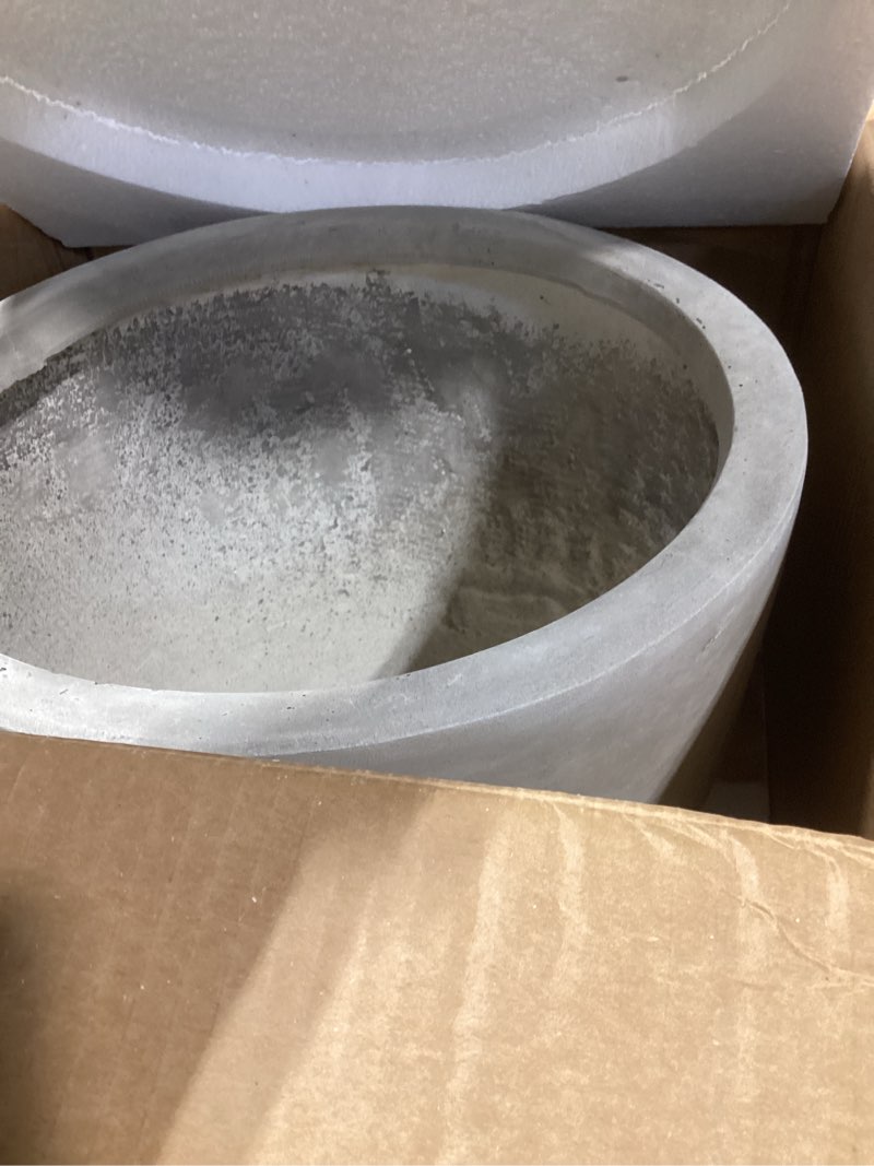 Condition photo showing Good Condition for kante 14 inch dia round concrete planter, indoor outdoor large plant pot with drainage hole and rubber plug for home patio garden, weathered concrete weathered concrete 14"w