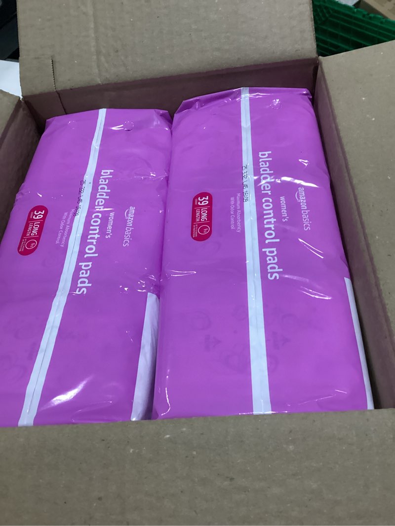 Condition photo showing Good Condition for amazon basics incontinence pads for women long, bladder control, postpartum, maximum absorbency, unscented, 78 count (2 packs of 39) maximum (78 count) 78