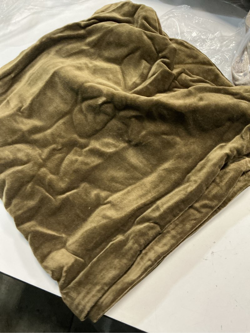 Condition photo showing New/Like New for cotton velvet oversized lumbar pillow cover, 12"x48", olive