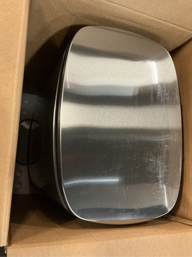 Condition photo showing Good Condition for Amazon Basics Smudge Resistant Rectangular Trash Can With Soft-Close Foot Pedal, Brushed Stainless Steel, 50L/13.2 Gal, 16.7x14.7x25.9 in, Satin Nickel Finish Satin Nickel Big, 50L/13.2 Gal