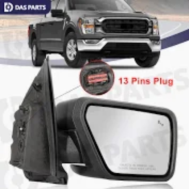 dasbecan right side mirror compatible with 2021-2024 ford f150 with power heated glass, manual foldi