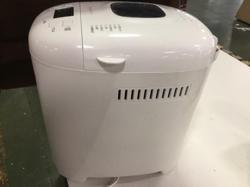 Condition photo showing As Is for Amazon Basics Programmable Bread Maker, 2 Pound Non-Stick Automatic Bread Making Machine, 14 Settings for Breads, Doughs, Gluten-Free Options and More, LCD Display, White
