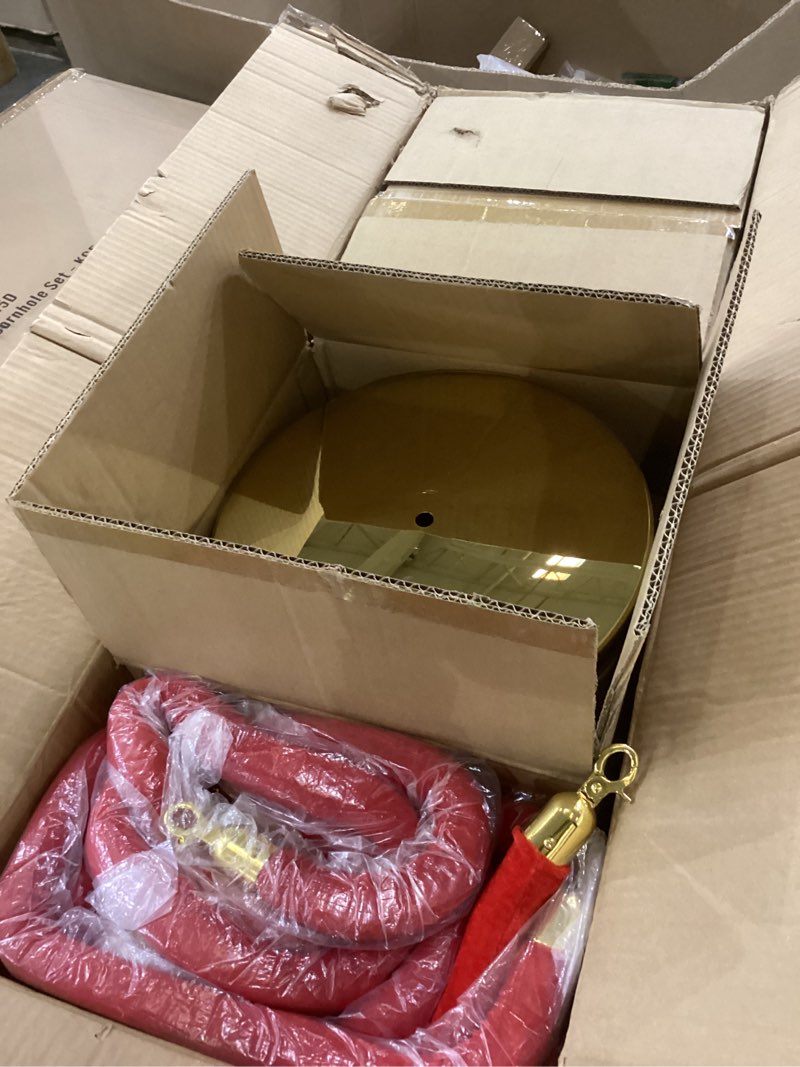 Condition photo showing Good Condition for 6PCS Stanchion Post, Crowd Control Barriers, 5 ft Red Velvet Rope Red Carpet Ropes and Poles, Stainless Steel Gold Stanchions Used for Theaters, Parties, Wedding, Exhibition