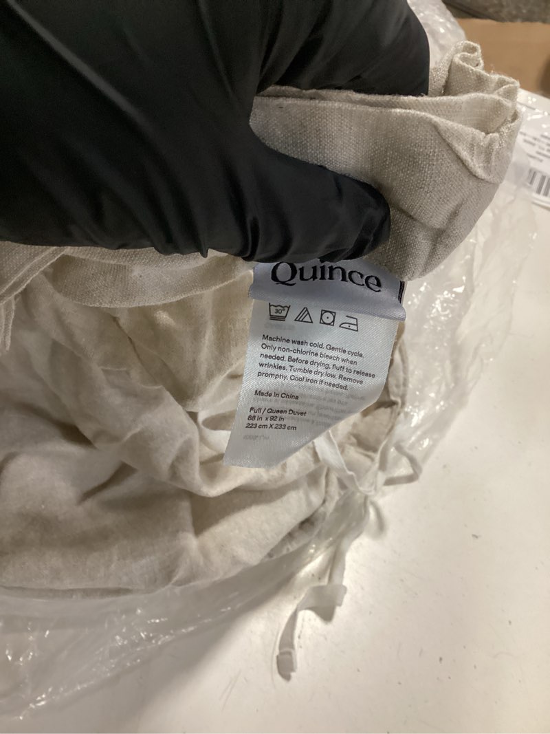 Condition photo showing As Is for european linen duvet cover set, full/queen, natural chambray