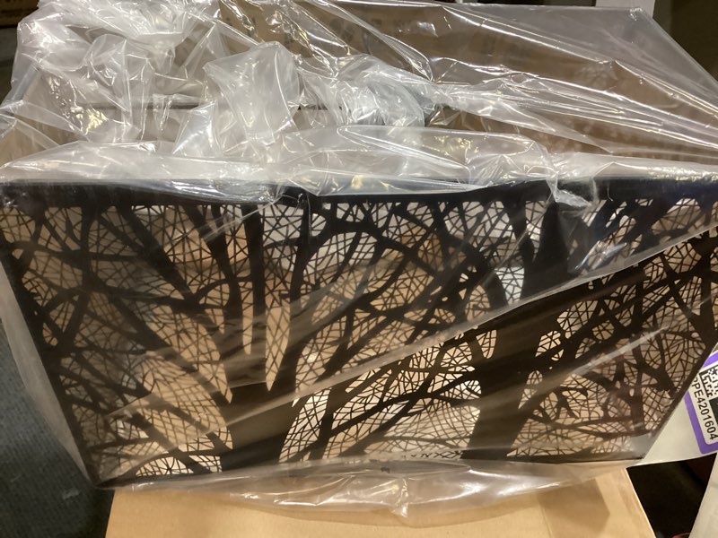 Condition photo showing Good Condition for large decorative spiderman lamp shade, metal rectangular lamp shade,unique lamp shade,boho lamp shades for floor lamps,etched forest tree design, 6.8 x 12.5 x 8 inches, black with gold interior black & gold 6.8 x 12.5 x 8 inches