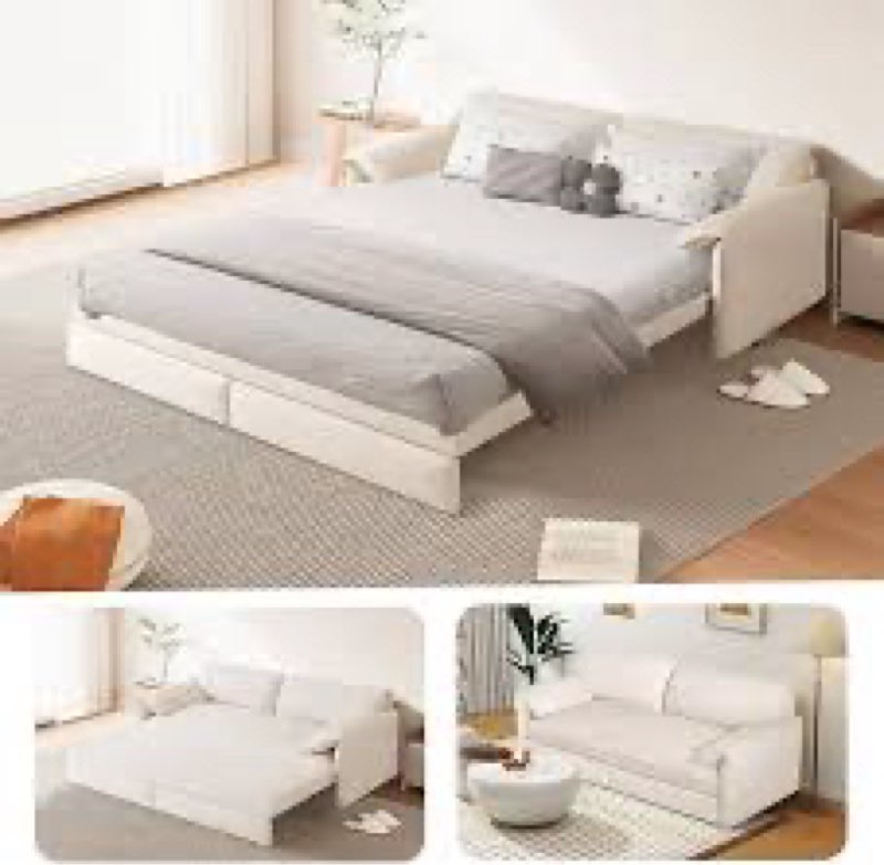 (Incomplete, only 1 box )66-Inch Queen Size Convertible Sleeper Sofa Bed, 3-in-1 Pull-Out Futon Loveseat, Velvet Love Seat Co