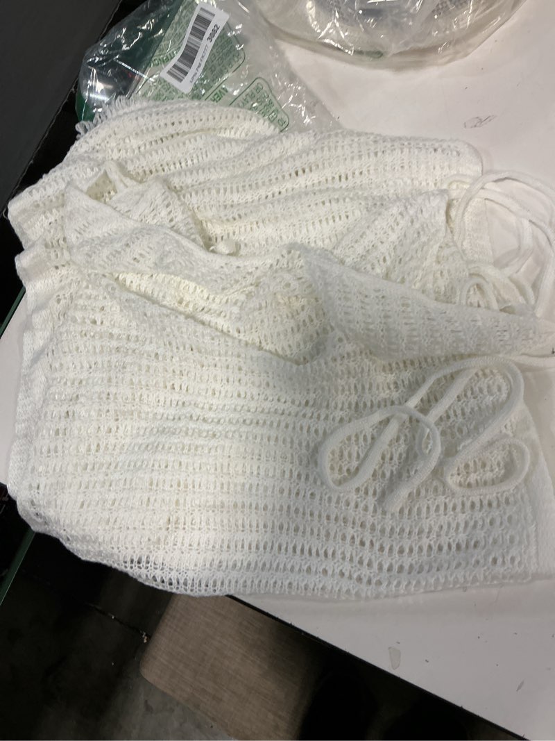 Condition photo showing As Is for Women Sexy Hollow Out Mesh Tassle Skirts Beach Cover Up Crochet Summer Swimsuit Split Sheer Maxi Swimwear Small White-hl9704