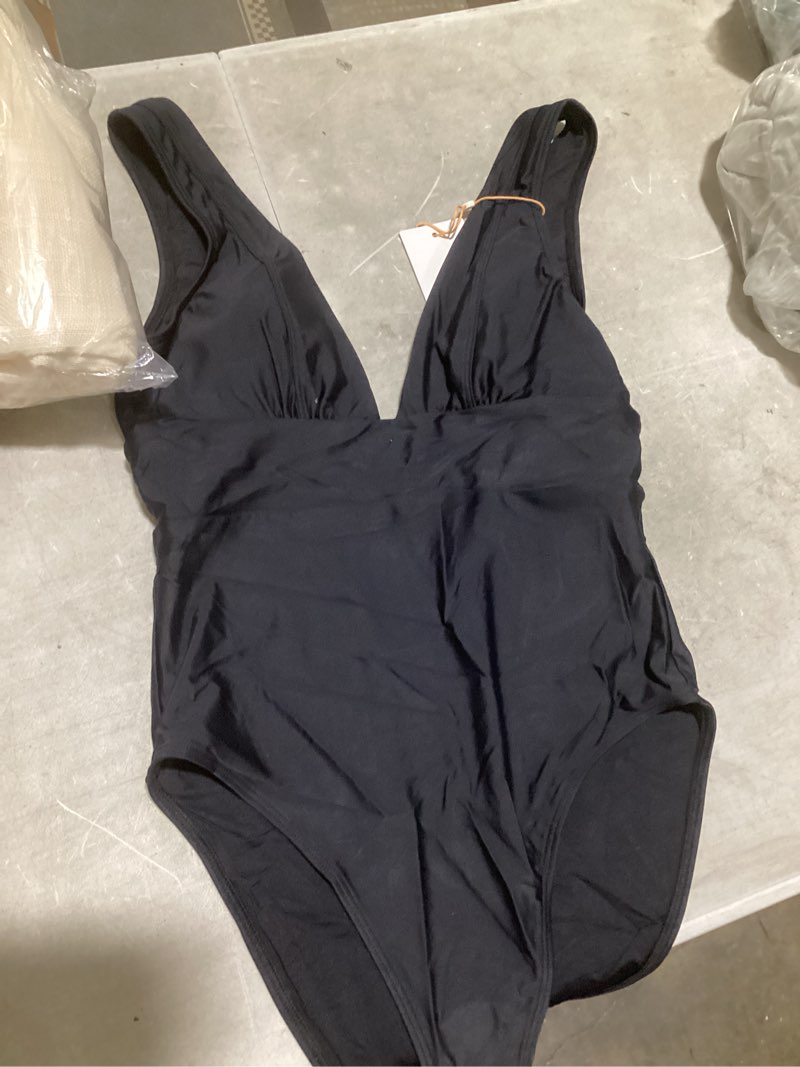 Condition photo showing Good Condition for italian long torso plunge one-piece swimsuit, m, black