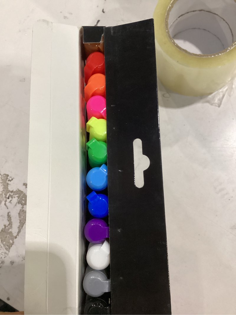 Condition photo showing New/Like New for moodclue liquid chalk markers 12 neon erasable whiteboards, glass boards, chalkboards, windows, mirrors, car windshields, auto, glass. odorless, non-toxic. wet or dry erase. thick and thin tip 1 count (pack of 12)