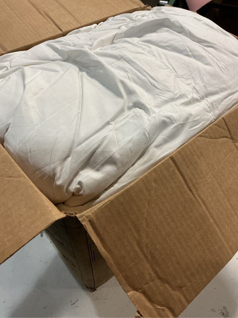Condition photo showing As Is for DWR Luxury King Down Feather Fibers Comforter, Ultra-Soft Cotton Blend Fabric, Medium Weight for All Season Hotel Style Fluffy Duvet Insert with Ties (106x90 Inches, White) King White/Medium-weight