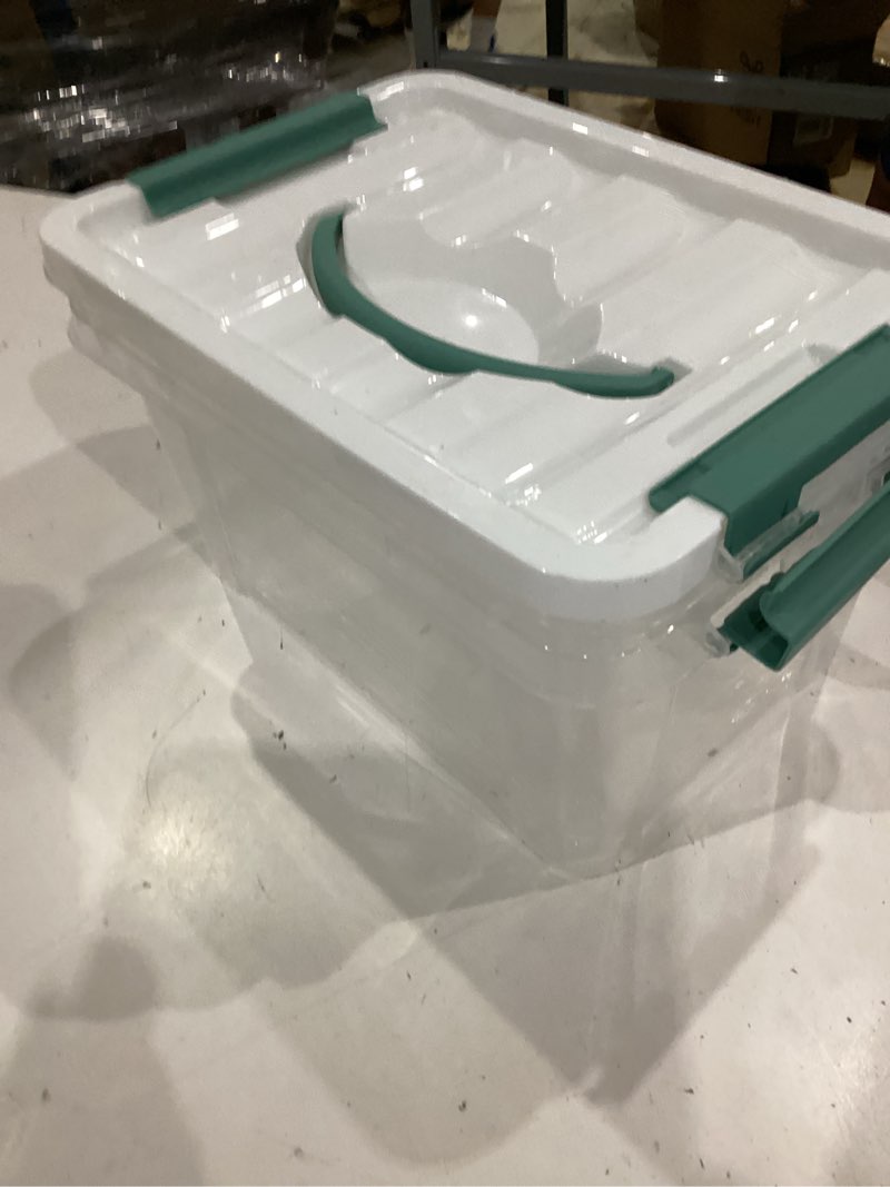 Condition photo showing As Is for pekky 6 quart storage container box with handle and latching fresh design, small toy organizer bin, 2-packs green