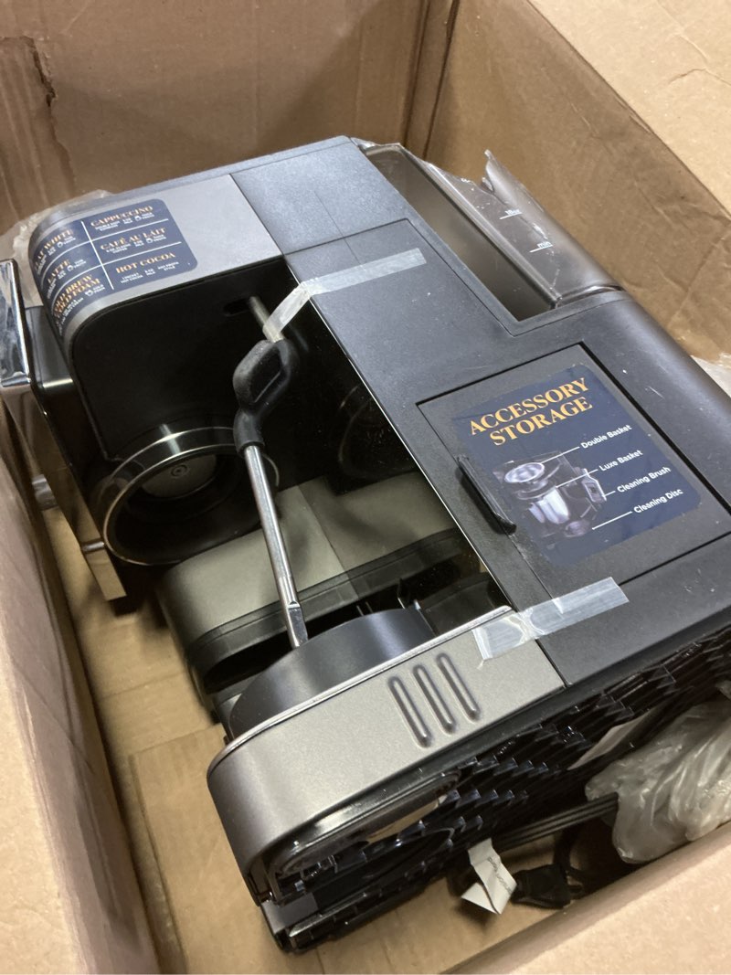 Condition photo showing As Is for Ninja Luxe Cafe Premier Series, Espresso Machine, Drip Coffee, Rapid Cold Brew, Integrated Grinder, Hands-Free Frother, with Knock Box, Water Filter, Cleaning Tablets, Descaler, ES601GM Luxe Cafe Gunmetal