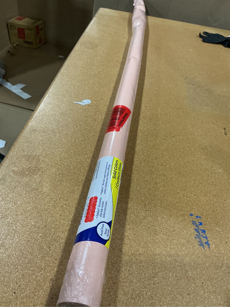 Condition photo showing As Is for fadeless schoolgirl style bulletin board paper, coral sugar, 47.25" x 12', 1 roll coral sugar 47.3" x 144"