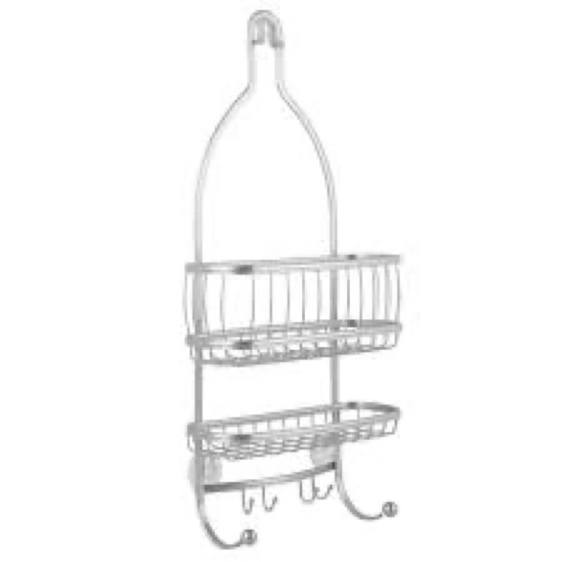 iDesign York Wire Metal Hanging Shower Caddy Organizer, Extra Large Space for Shampoo, Conditioner, and Soap with Hooks for Razors, Towels, and More, 16" x 4" x 22", Silver
