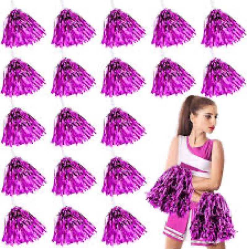 Jerify 200pcs Cheerleading Pom Poms Bulk Metallic Foil Cheerleader Pom Poms with Baton Handle Plasti